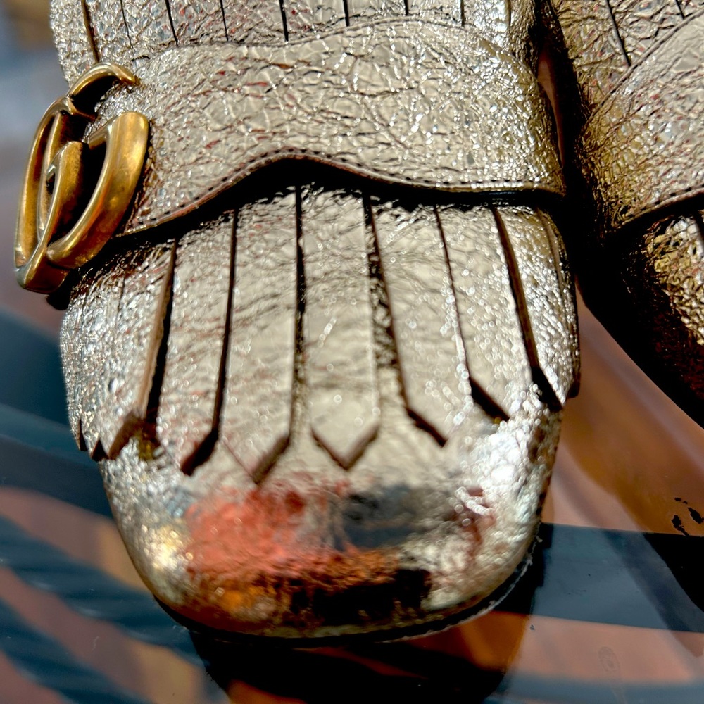 GUCCI Shoes Galassia Platino Marmont Loafers Gold Great condition